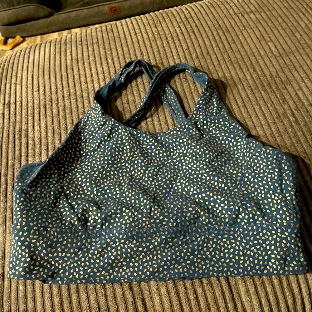 Buffbunny teal Rosa sports bra embossed with bossy print